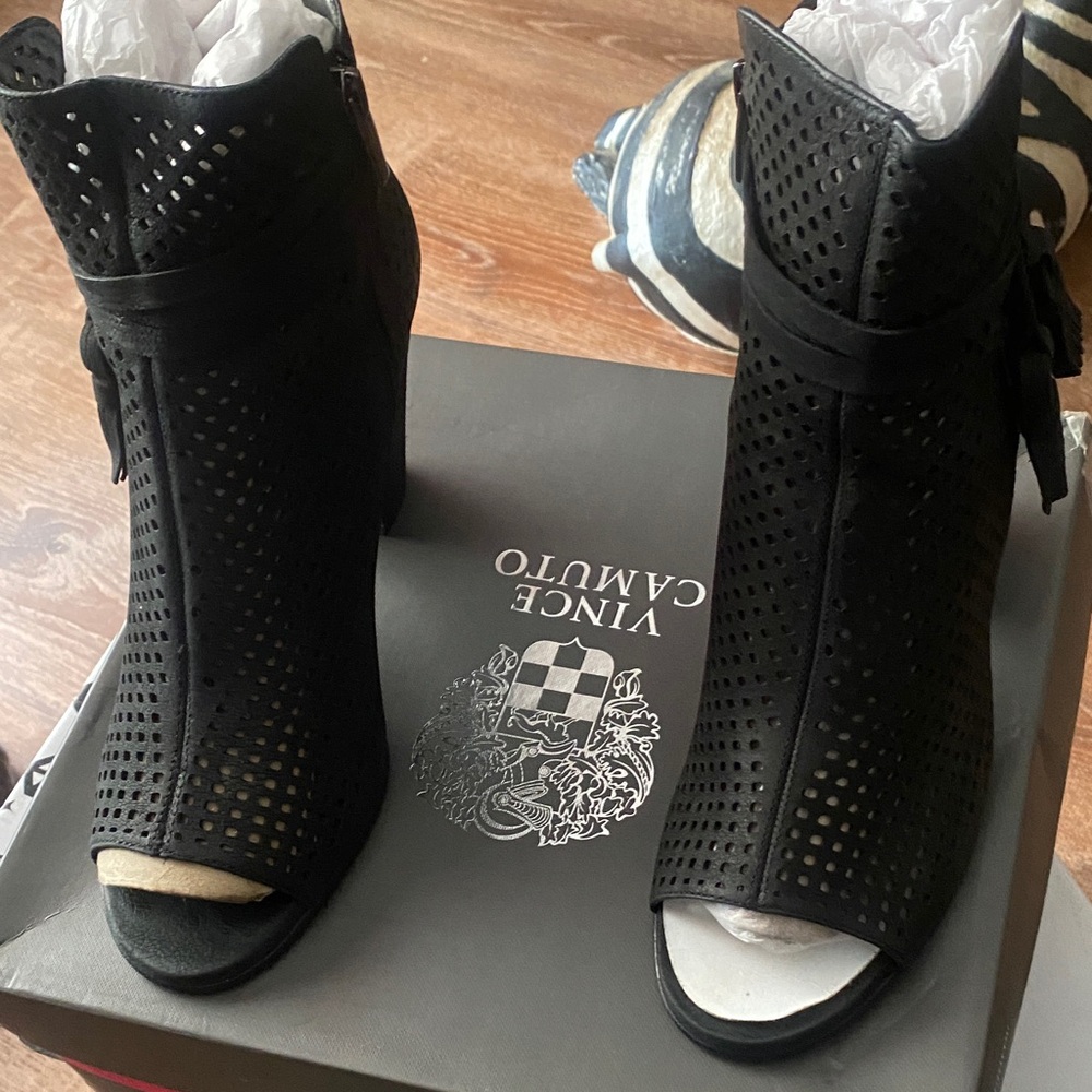 Vince Camuto Black Perforated Ankle Booties